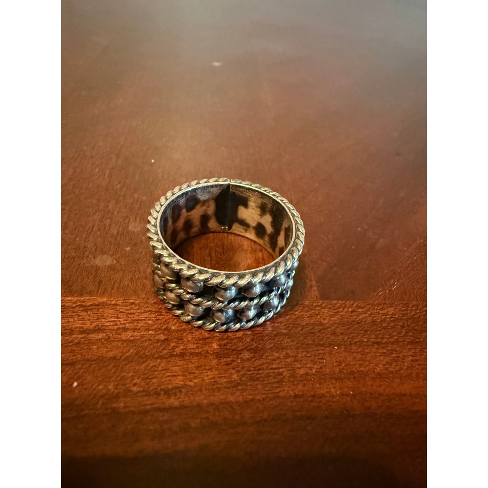 Sterling Silver 925 Beaded Rope Wide Band Ring Size 12